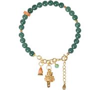 OOMRNV Bracelet de perles en jadéite verte avec breloques dorées en argent 925, design traditionnel chinois, perles de jade de 6 mm, réglable de 15 à 17 cm