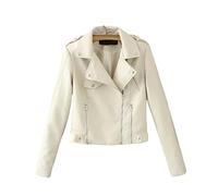 OonMan Veste Moto Femme Automne Hiver Riding Jacket Slim Fit Short Jacket Femmes Faux Cuir Veste-Blanc-S