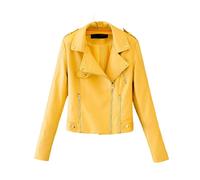 OonMan Veste Moto Femme Automne Hiver Riding Jacket Slim Fit Short Jacket Femmes Faux Cuir Veste-Jaune-S