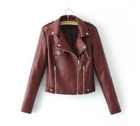 OonMan Veste Moto Femme Automne Hiver Riding Jacket Slim Fit Short Jacket Femmes Faux Cuir Veste-Rouge-L