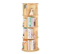 OOOK Bibliothèque Rotative en Bois Massif, Bibliothèque Tournante à 360 Degrés avec 4 Niveaux, Multifonctionnelle en Bois Étroite pour Adultes, Meuble de Rangement pour Salon