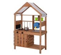 OOOK Cuisine Exterieur en Bois Enfant, Deluxe Cuisine Exterieur Enfant avec Tente, Mud Kitchen pour Filles et Garçons de 3 à 8 Ans, avec Réservoir d’Eau Amovible