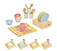 OOOK Lot de 25 plats et assiettes de jeu en bois pour enfants, accessoires de cuisine en bois, casseroles et poêles Montessori pour enfants de 3 ans et plus