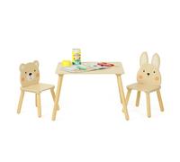 OOOK Table et chaises en Bois pour Enfants, Table pour Tout-Petits avec 2 chaises animalières (Lapin & Ours) - Mobilier pour Salle de Jeu, crèche et Maternelle