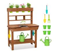 OOOK Tabouret de Poterie avec Évier Amovible, Cuisine Exterieur Enfant pour Garçons et Filles de 3 Ans et Plus, Mud Kitchen pour Enfants en Plein Air avec Outils de Jardinage, Arrosoir, Pot de Fleurs