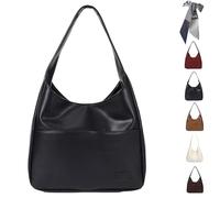 Ooomay The Maya Bag, Ooomay Maya Shoulder Bag, Vegan Leather Trendy Soft Maya Tote Bag, College Tote Leather Hobo Handbag, Faux Leather Shoulder Bag Large Slouch (BLACK)