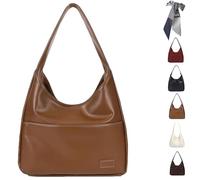 Ooomay The Maya Bag, Ooomay Maya Shoulder Bag, Vegan Leather Trendy Soft Maya Tote Bag, College Tote Leather Hobo Handbag, Faux Leather Shoulder Bag Large Slouch (BROWN)