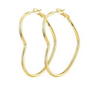 OOOPEL Boucles d'oreilles créoles minimalistes en forme de cœur en argent S925 plaqué or 3D découpé au laser de 2 mm d'épaisseur pour le travail, les voyages, les cadeaux, 40, Cuivre, Pas de pierre