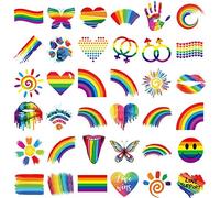 Ooopsiun 40 feuilles de tatouages temporaires arc-en-ciel - Papillon/fleur/cœur/arc-en-ciel pour festival de fierté (arc-en-ciel 1)