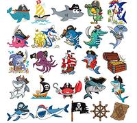 Ooopsiun Shark Pirate Temporary Tattoos for Boys - 12 Sheets Ocean Shark Birthday Party Favors Decorations Supplies for Boys Kids