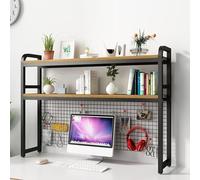 OOPDNEGAK 2 Couches DIY Étagère Livre Bureau Bibliothèque Organisateur De Bureau À Poser - Étagère De Rangement en Bois Et Métal, Présentoir De Rangement Autoportant avec Grillex(B,55X25X98CM)
