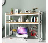 OOPDNEGAK 2 Couches DIY Étagère Livre Bureau Bibliothèque Organisateur De Bureau À Poser - Étagère De Rangement en Bois Et Métal, Présentoir De Rangement Autoportant avec Grillex(D,135X25X98CM)