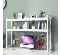 OOPDNEGAK 2 Couches DIY Étagère Livre Bureau Bibliothèque Organisateur De Bureau À Poser - Étagère De Rangement en Bois Et Métal, Présentoir De Rangement Autoportant avec Grillex(C,95X25X98CM)