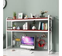 OOPDNEGAK 2 Couches DIY Étagère Livre Bureau Bibliothèque Organisateur De Bureau À Poser - Étagère De Rangement en Bois Et Métal, Présentoir De Rangement Autoportant avec Grillex(E,95X25X98CM)