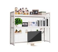 OOPDNEGAK 2 Couches Industriel Bibliothèque De Bureau - Étagère De Rangement en Bois Et Métal, Étagère D'organisateur De Comptoir, Étagère D'affichage De Support Debout Libre(White,75cm)