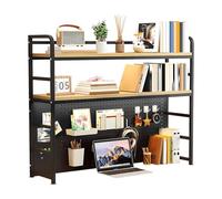OOPDNEGAK 2 Niveaux Étagère De Bureau avec Panneau Perforé, Étagère De Rangement en Bois Et Métal, Industriel Bibliothèque De Bureau(Black,90 * 25 * 96cm)