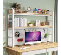 OOPDNEGAK 2 Niveaux Étagère De Bureau - Industriel Bibliothèque De Bureau avec Panneau Perforé, Présentoir De Rangement en Métal, Étagère De Rangement Réglable Support Organisateur(B,75 * 27 * 104cm)