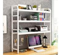 OOPDNEGAK 3 Couches DIY Étagère Livre Bureau Bibliothèque Organisateur De Bureau À Poser, Étagère De Rangement en Bois Et Métal, Support D'imprimante, Présentoir Réglable(White,75X24X120CM)