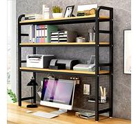 OOPDNEGAK 3 Couches DIY Étagère Livre Bureau Bibliothèque Organisateur De Bureau À Poser, Étagère De Rangement en Bois Et Métal, Support D'imprimante, Présentoir Réglable(Black,75X24X120CM)