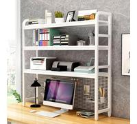 OOPDNEGAK 3 Couches DIY Étagère Livre Bureau Bibliothèque Organisateur De Bureau À Poser - Étagère De Rangement en Bois Et Métal, Présentoir De Rangement De Bureaux en Grille(White,55 * 24 * 120cm)