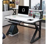 OOPDNEGAK avec Clavier Grand Bureau D'ordinateur, Bureaux À Domicile avec Bibliothèque, Bureau D'étude/Poste De Travail Simple Et Moderne(F,80cm)