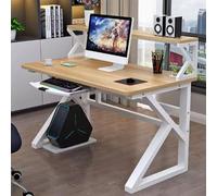 OOPDNEGAK avec Clavier Grand Bureau D'ordinateur, Bureaux À Domicile avec Bibliothèque, Bureau D'étude/Poste De Travail Simple Et Moderne(D,80cm)