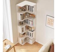 OOPDNEGAK Bibliothèque d'angle À 6 Niveaux - Bibliothèque De Sol en Bois Massif, Support De Rangement Autonome avec Étagères Et Étagères De Rangement De Salon À Dos Ouvert(White,60 * 60 * 190cm)