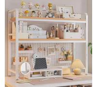 OOPDNEGAK Bibliothèque De Bureau À 2 Niveaux, Étagère De Rangement en Bois Et Métal, Organiseur Polyvalent pour Dortoir, Étagère De Bureau pour La Maison avec Grille Métallique(A,115x20x98cm)