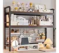 OOPDNEGAK Bibliothèque De Bureau À 2 Niveaux, Étagère De Rangement en Bois Et Métal, Organiseur Polyvalent pour Dortoir, Étagère De Bureau pour La Maison avec Grille Métallique(B,75x20x98cm)