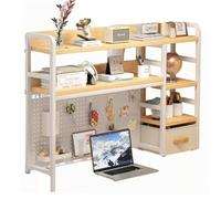 OOPDNEGAK Bibliothèque De Bureau avec Panneau Perforé, Étagère De Comptoir Polyvalente, Bibliothèque De Bureau pour Ordinateur, Tiroirs en Tissu Élégants, Support De Rangement Réglable(115cm)