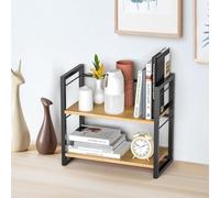 OOPDNEGAK Bibliothèque De Bureau Industrielle À 2 Niveaux - Étagère De Rangement pour Table, Étagère Étroite pour Rangement, Étagère De Comptoir Polyvalente pour Salon Et Bureau(Black)