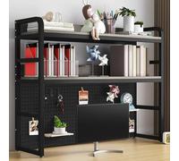 OOPDNEGAK Bibliothèque De Bureau Réglable À 2 Niveaux - Bibliothèque Organisateur De Bureau À Poser, Étagère De Rangement en Bois Et Métal, Étagère De Rangement Présentoir pour Maison(B,95cm)