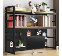 OOPDNEGAK Bibliothèque De Bureau Réglable À 2 Niveaux - Bibliothèque Organisateur De Bureau À Poser, Étagère De Rangement en Bois Et Métal, Étagère De Rangement Présentoir pour Maison(1B,135cn)