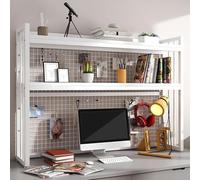 OOPDNEGAK Bibliothèque De Bureau Réglable À 2 Niveaux - Bibliothèque Organisateur De Bureau À Poser, Étagère De Rangement en Bois Et Métal, Étagère De Rangement Présentoir pour Maison(1A,115cm)