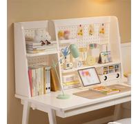 OOPDNEGAK Bibliothèque De Bureau Trapézoïdale en Bois Massif - Présentoir De Rangement Autonome, Étagère De Comptoir Polyvalente avec Panneau Perforé en Métal pour Bureau D'ordinateur(C,75cm/30in)