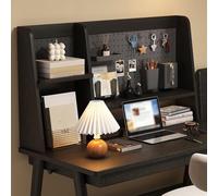 OOPDNEGAK Bibliothèque De Bureau Trapézoïdale en Bois Massif - Présentoir De Rangement Autonome, Étagère De Comptoir Polyvalente avec Panneau Perforé en Métal pour Bureau D'ordinateur(D,75cm/30in)