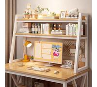 OOPDNEGAK Bibliothèque De Comptoir Polyvalente À 2 Niveaux - Étagère De Bureau, Supports D'imprimante en Bois Et en Métal, Étagère De Rangement pour Bureau À Domicile(B,95x32x90cm)