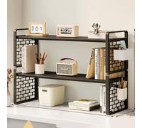 OOPDNEGAK Bibliothèque De Comptoir Polyvalente - Étagère De Bureau Réglable À 2/3 Niveaux, Bibliothèque De Bureau en Bois/métal pour Ordinateur, Présentoir De Rangement(Black,40x20x36cm)