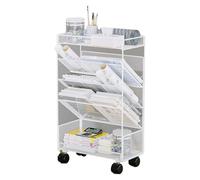 OOPDNEGAK Bibliothèque Mobile en Métal, Bibliothèque De Bureau Multicouche, Porte-Documents sur Pied avec roulettes, Présentoir De Rangement pour Livres Et Magazines(White)