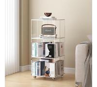 OOPDNEGAK Bibliothèque Rotative À 3 Niveaux avec roulettes - Présentoir De Rangement À Plancher Roulant À 360°, Étagère À Livres Verticale Multifonctionnelle Et Mobile, pour La Maison, Le Bureau