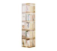 OOPDNEGAK Bibliothèque Rotative À 360 ° - Bibliothèque Tournante À 3/4/5 Niveaux, Bibliothèque Haute en Acrylique Transparent Et Étagères d'angle en Bambou sur Pied, Présentoir De Rangement(A,5 Tier)