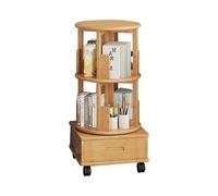 OOPDNEGAK Bibliothèque Rotative avec roulettes - Bibliothèque sur Pied Rotative À 360°, Étagère De Rangement Multifonctionnelle avec Tiroirs, Bibliothèques d'angle, pour Chambres(Natural)