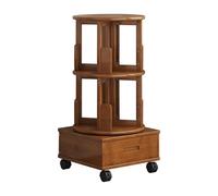 OOPDNEGAK Bibliothèque Rotative avec roulettes - Bibliothèque sur Pied Rotative À 360°, Étagère De Rangement Multifonctionnelle avec Tiroirs, Bibliothèques d'angle, pour Chambres(Brown)