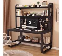 OOPDNEGAK Bureau À Domicile avec Étagère Et Étagère De Rangement en Métal - Grand Bureau D'ordinateur avec Bibliothèque Et Clapier, Poste De Travail avec Panneau Perforé(Black Black,39.3x23.6x70in)