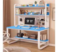 OOPDNEGAK Bureau À Domicile avec Étagère Et Étagère De Rangement en Métal - Grand Bureau D'ordinateur avec Bibliothèque Et Clapier, Poste De Travail avec Panneau Perforé(Blue White,31.5x23.6x70in)