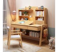 OOPDNEGAK Bureau D'étude en Bois avec Tiroirs, Hauteur Réglable De 0 À 60°, Inclinable pour Enfants De 5 À 12 Ans, Table D'écriture avec Étagère pour Petits Espaces(Wood Color,120cm)