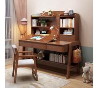 OOPDNEGAK Bureau D'étude en Bois avec Tiroirs, Hauteur Réglable De 0 À 60°, Inclinable pour Enfants De 5 À 12 Ans, Table D'écriture avec Étagère pour Petits Espaces(Walnut Color,120cm)