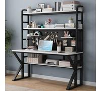 OOPDNEGAK Bureau D'ordinateur avec Étagères De Rangement Et Panneau Perforé, Bureau À Domicile Moderne, D'écriture en Bois Massif, Grande Table D'étude Et De Travail(D,47" W x 69" H x 23.6" D)