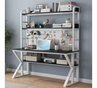 OOPDNEGAK Bureau D'ordinateur avec Étagères De Rangement Et Panneau Perforé, Bureau À Domicile Moderne, D'écriture en Bois Massif, Grande Table D'étude Et De Travail(G,35" W x 69" H x 23.6" D)