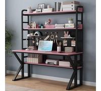 OOPDNEGAK Bureau D'ordinateur avec Étagères De Rangement Et Panneau Perforé, Bureau À Domicile Moderne, D'écriture en Bois Massif, Grande Table D'étude Et De Travail(A,39" W x 69" H x 23.6" D)